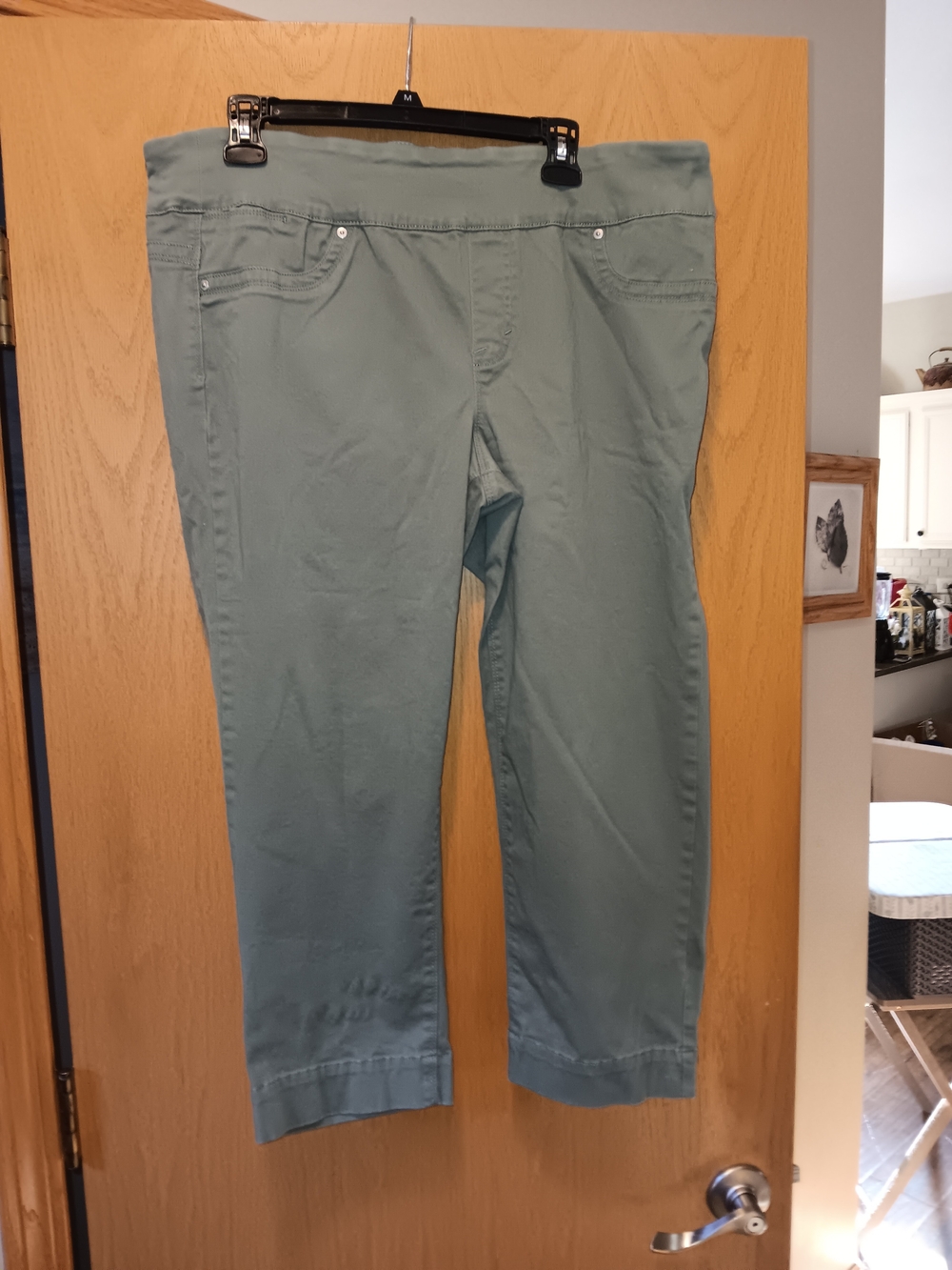Women’s Size XL, Seafoam Green Stretch Capri Jeans